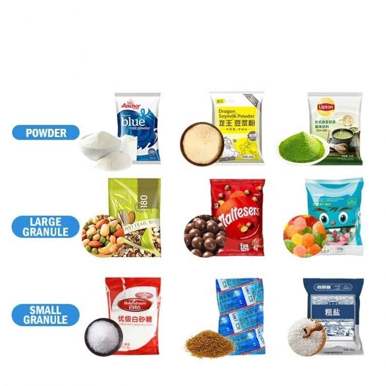 آلة تعبئة تلقائية لصناعة المأكولات والمشروبات 60-100 كيس سعة محرك PLC Gear